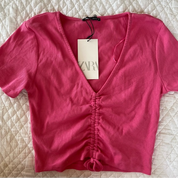 Zara Cinched Ribbed Cropped Top L NWT - Picture 3 of 8